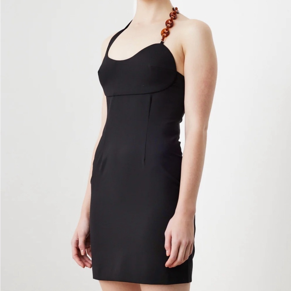 NWT Coperni Cocktail Dress Halter Neck Black Asymmetrical Neck Detail Poly Wool
